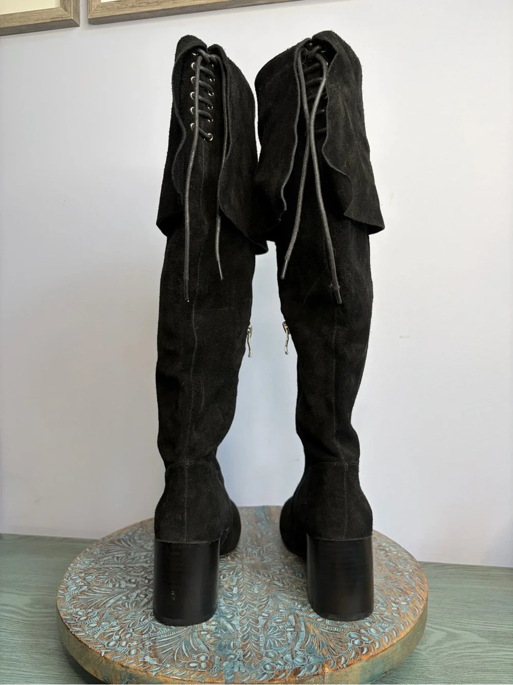 Like New! Anthropologie Matiko Black Suede Over-The-Knee Boots Size 38